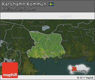 Satellite 3D Map of Karlshamn Kommun, darken