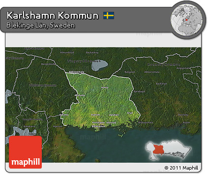 Satellite 3D Map of Karlshamn Kommun, darken