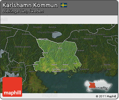 Satellite 3D Map of Karlshamn Kommun, darken