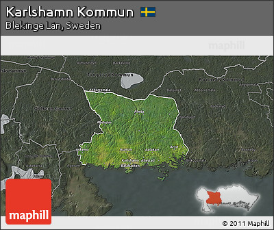 Satellite 3D Map of Karlshamn Kommun, darken, semi-desaturated