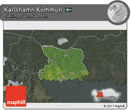 Satellite 3D Map of Karlshamn Kommun, darken, semi-desaturated