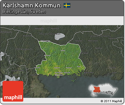 Satellite 3D Map of Karlshamn Kommun, darken, semi-desaturated