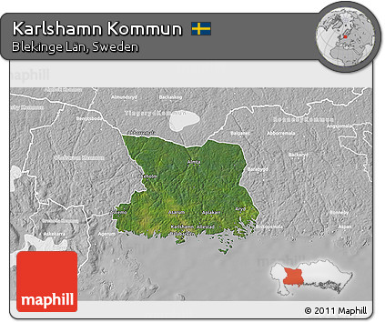 Satellite 3D Map of Karlshamn Kommun, lighten, desaturated