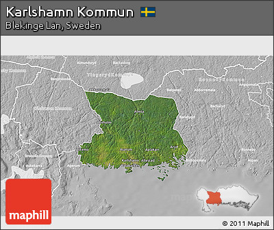 Satellite 3D Map of Karlshamn Kommun, lighten, desaturated