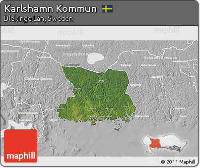Satellite 3D Map of Karlshamn Kommun, lighten, desaturated