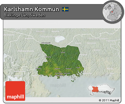Satellite 3D Map of Karlshamn Kommun, lighten