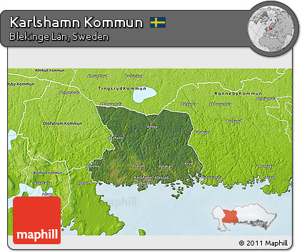Satellite 3D Map of Karlshamn Kommun, physical outside