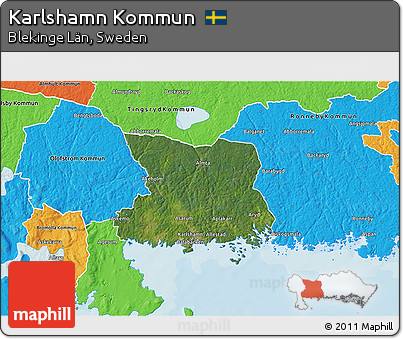 Satellite 3D Map of Karlshamn Kommun, political outside