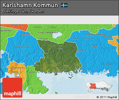 Satellite 3D Map of Karlshamn Kommun, political outside