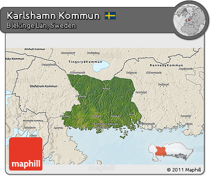 Satellite 3D Map of Karlshamn Kommun, shaded relief outside