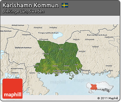 Satellite 3D Map of Karlshamn Kommun, shaded relief outside