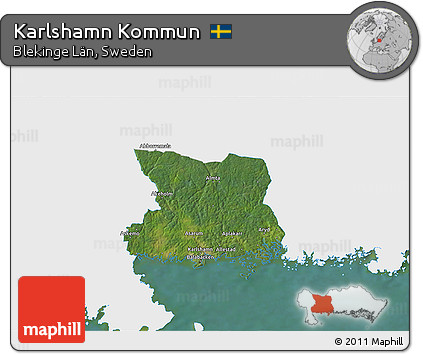 Satellite 3D Map of Karlshamn Kommun, single color outside