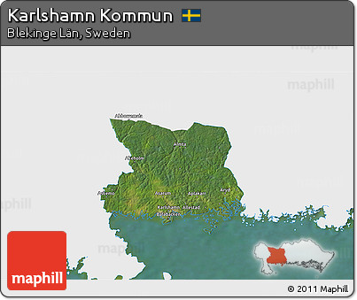 Satellite 3D Map of Karlshamn Kommun, single color outside