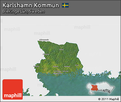 Satellite 3D Map of Karlshamn Kommun, single color outside