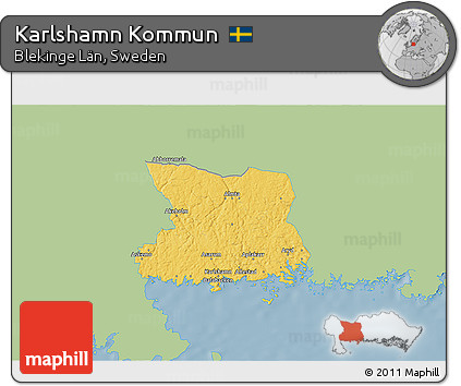 Savanna Style 3D Map of Karlshamn Kommun, single color outside