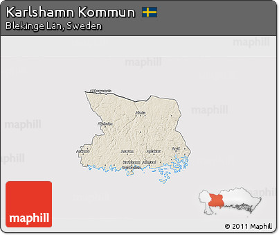 Shaded Relief 3D Map of Karlshamn Kommun, cropped outside
