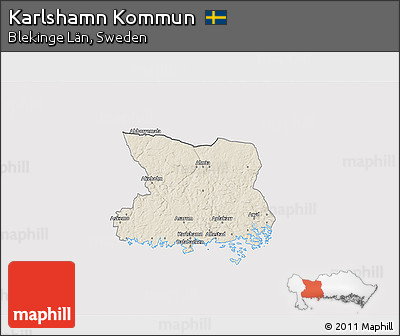 Shaded Relief 3D Map of Karlshamn Kommun, cropped outside