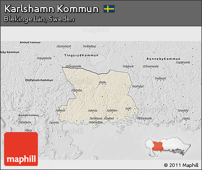 Shaded Relief 3D Map of Karlshamn Kommun, desaturated