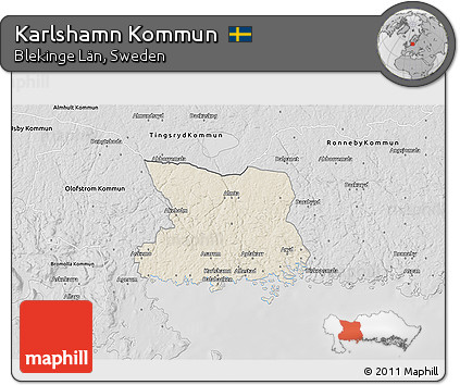 Shaded Relief 3D Map of Karlshamn Kommun, desaturated