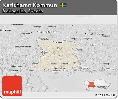 Shaded Relief 3D Map of Karlshamn Kommun, desaturated
