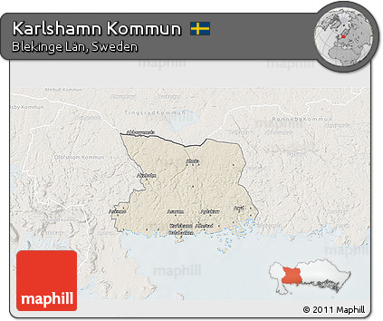 Shaded Relief 3D Map of Karlshamn Kommun, lighten