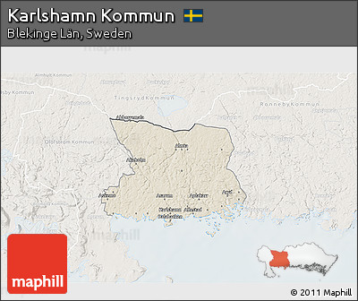 Shaded Relief 3D Map of Karlshamn Kommun, lighten