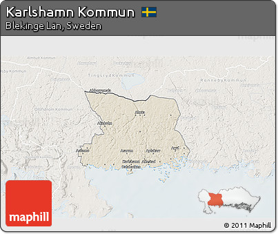 Shaded Relief 3D Map of Karlshamn Kommun, lighten