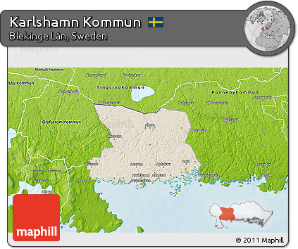 Shaded Relief 3D Map of Karlshamn Kommun, physical outside