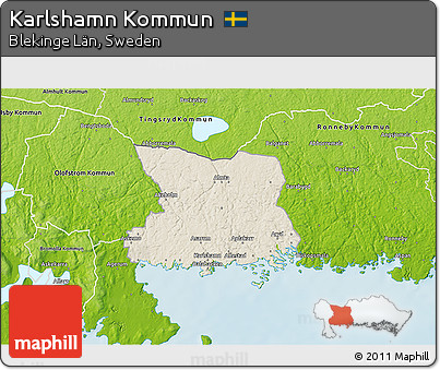Shaded Relief 3D Map of Karlshamn Kommun, physical outside