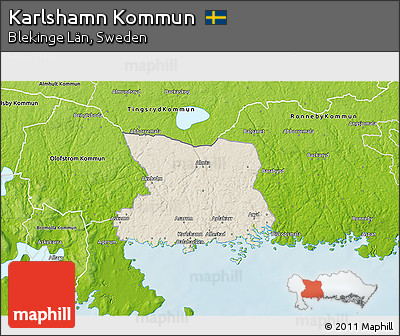Shaded Relief 3D Map of Karlshamn Kommun, physical outside