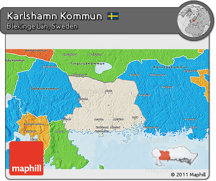 Shaded Relief 3D Map of Karlshamn Kommun, political outside