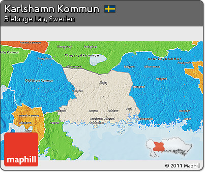 Shaded Relief 3D Map of Karlshamn Kommun, political outside