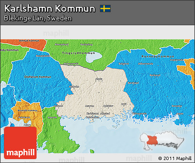 Shaded Relief 3D Map of Karlshamn Kommun, political outside