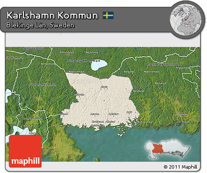 Shaded Relief 3D Map of Karlshamn Kommun, satellite outside