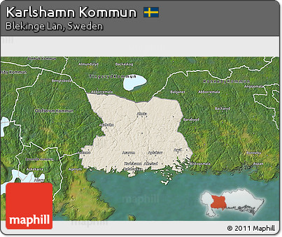 Shaded Relief 3D Map of Karlshamn Kommun, satellite outside