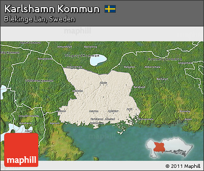 Shaded Relief 3D Map of Karlshamn Kommun, satellite outside