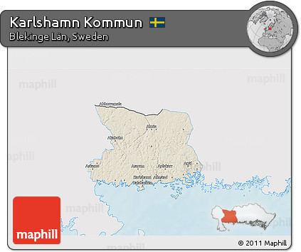 Shaded Relief 3D Map of Karlshamn Kommun, single color outside