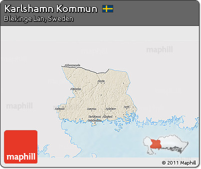 Shaded Relief 3D Map of Karlshamn Kommun, single color outside