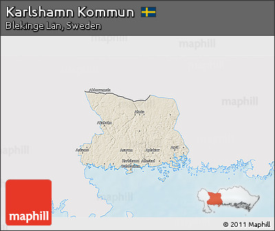 Shaded Relief 3D Map of Karlshamn Kommun, single color outside