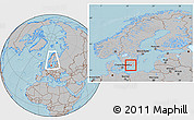 Gray Location Map of Karlshamn Kommun, within the entire country, hill shading