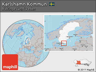 Gray Location Map of Karlshamn Kommun, highlighted country, within the entire country