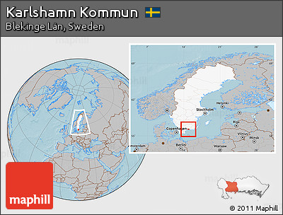 Gray Location Map of Karlshamn Kommun, highlighted country, within the entire country, hill shading