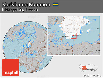 Gray Location Map of Karlshamn Kommun, highlighted country, highlighted parent region, hill shading