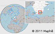 Gray Location Map of Karlshamn Kommun, highlighted country, highlighted parent region, hill shading