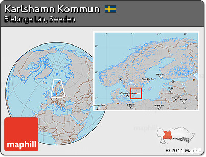 Gray Location Map of Karlshamn Kommun, highlighted parent region, within the entire country