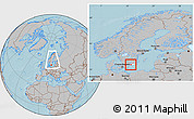 Gray Location Map of Karlshamn Kommun, highlighted parent region, within the entire country, hill shading