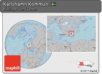 Gray Location Map of Karlshamn Kommun, highlighted parent region, hill shading