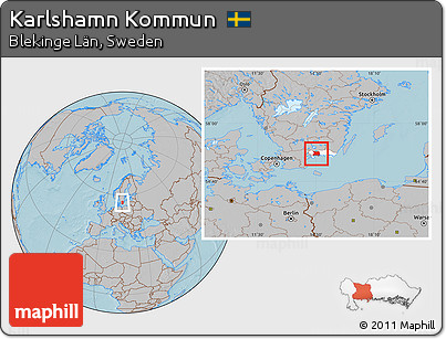 Gray Location Map of Karlshamn Kommun, highlighted parent region, hill shading
