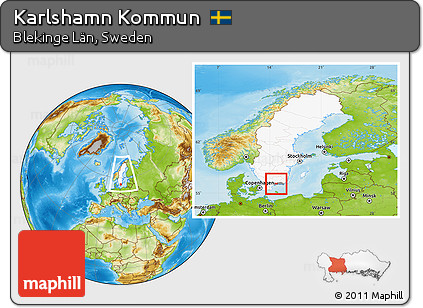 Physical Location Map of Karlshamn Kommun, highlighted country, highlighted parent region, within the entire country