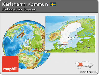 Physical Location Map of Karlshamn Kommun, highlighted country, highlighted parent region, within the entire country